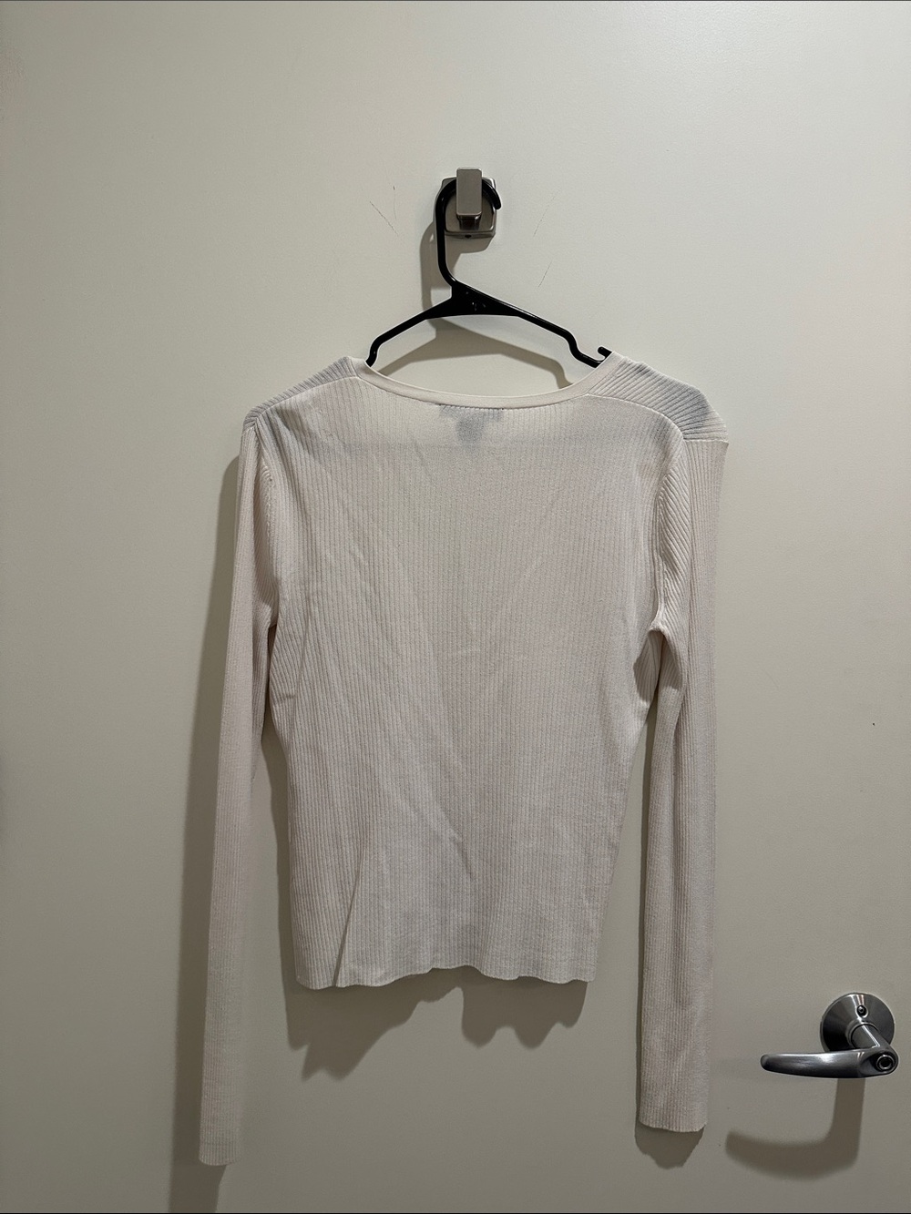 The Limited Cream Ribbed Button-Front V-Neck Top - Picture 2 of 3